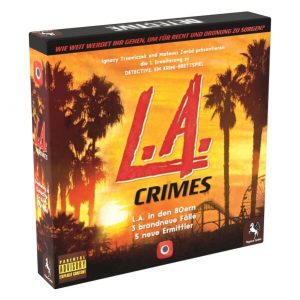 Detective Brettspiel LA Crimes Erweiterung Verpackung Vorderseite Pegasus Spielgetuschel.jpg