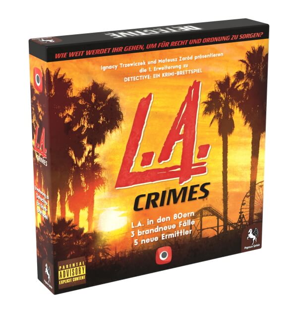 Detective Brettspiel LA Crimes Erweiterung Verpackung Vorderseite Pegasus Spielgetuschel.jpg