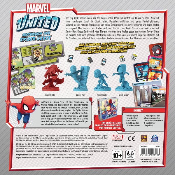 Marvel United Brettspiel Aufbruch ins Spider-verse Erweiterung Verpackung Rückseite Asmodee Spielgetuschel.jpg