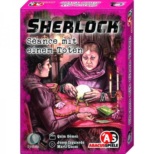 Sherlock Seance mit einem Toten Kartenspiel Rätselspiel Verpackung Vorderseite Abacus Spiele Pegasus Spielgetuschel.jpg