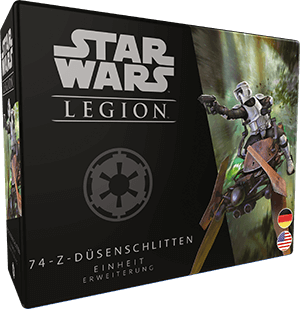 Star Wars Legion Tabletop 74-Z-Düsenschlitten Erweiterung Verpackung Vorderseite Asmodee Spielgetuschel.png