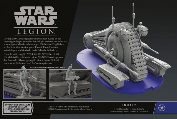 Star Wars Legion Tabletop NR N99 Droidenpanzer der Persuader Klasse Erweiterung Verpackung Rückseite Asmodee Spielgetuschel.jpg