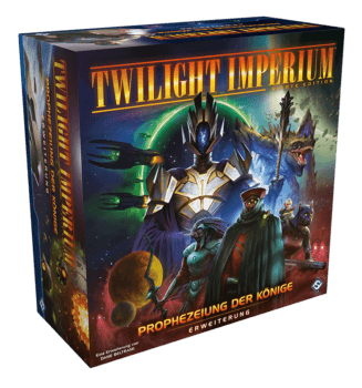 Twilight Imperium 4 Edition Brettspiel Prophezeiung der Könige Erweiterung Verpackung Vorderseite Asmodee Spielgetuschel.png
