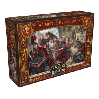 A Song of Ice and Fire Tabletop Lannister Redcloaks Rotröcke von Haus Lennister Erweiterung Verpackung Vorderseite Asmodee Spielgetuschel.png