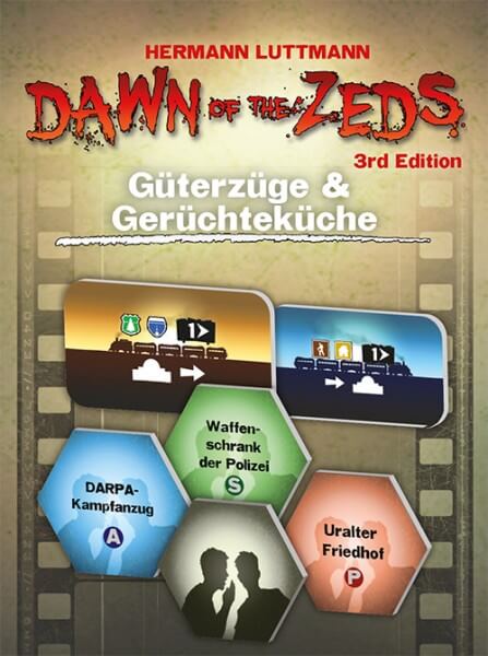 Dawn of the Zeds Brettspiel Güterzüge und Gerüchteküche Erweiterung Verpackung Vorderseite Frosted Games Spielgetuschel.jpg