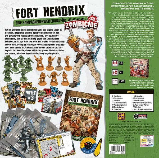 Zombicide 2. Edition Brettspiel Fort Hendrix Erweiterung Verpackung Rückseite Asmodee Spielgetuschel.jpg