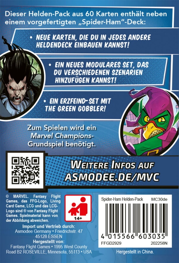 Marvel Champions Das Kartenspiel  Spider Ham Erweiterung Verpackung Rückseite Asmodee Spielgetuschel.jpg