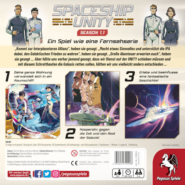 Spaceship Unity Season 1.1 Brettspiel Verpackung Rückseite Pegasus Spielgetuschel