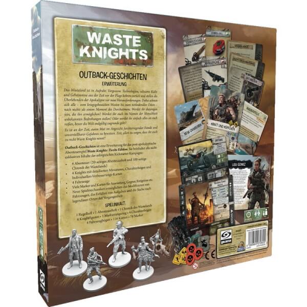 Waste Knights Brettspiel Outback Geschichten Erweiterung Verpackung Rückseite Heidelberger Spieleverlag Spielgetuschel