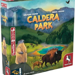 Caldera Park Brettspiel Verpackung Vorderseite Pegasus Spielgetuschel