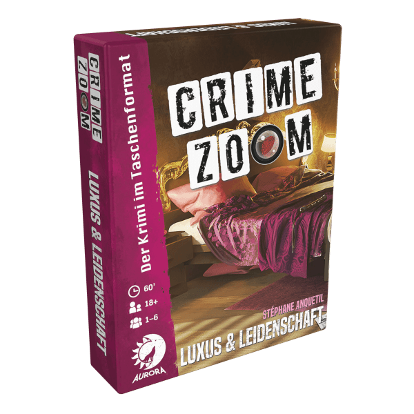 Crime Zoom Kartenspiel Luxus & Leidenschaft Verpackung Vorderseite Asmodee Spielgetuschel