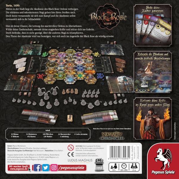 Black Rose Wars Brettspiel Verpackung Rückseite Pegasus Spielgetuschel