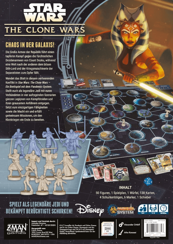 Wars The Clone Wars  ein Brettspiel mit dem Pandemic System Verpackung Rückseite Asmodee Spielgetuschel