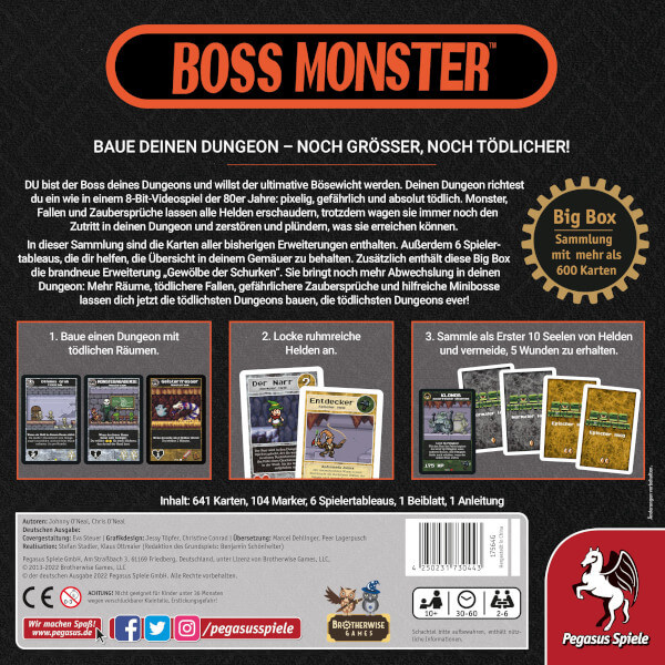 Boss Monster Big Box Kartenspiel Verpackung Rückseite Pegasus Spielgetuschel