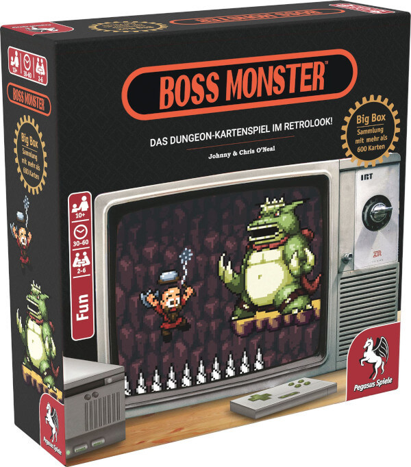 Boss Monster Big Box Kartenspiel Verpackung Vorderseite Pegasus Spielgetuschel
