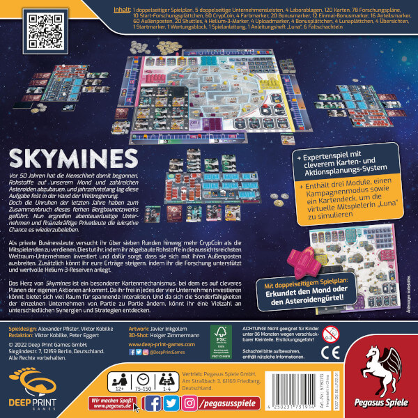 Skymines Brettspiel Verpackung Rückseite Pegasus Spielgetuschel
