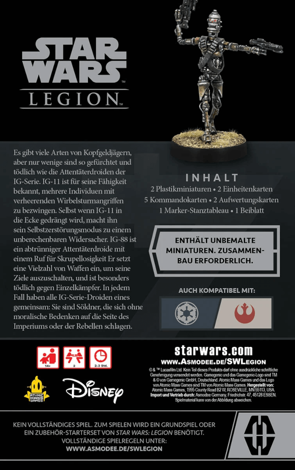 Star Wars Legion Tabletop Attentäterdroiden der IG-Serie Erweiterung Verpackung Rückseite Asmodee Spielgetuschel