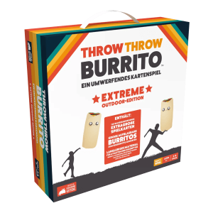 Throw Throw Burrito Partyspiel Extreme Outdoor-Edition Verpackung Vorderseite Asmodee Spielgetuschel