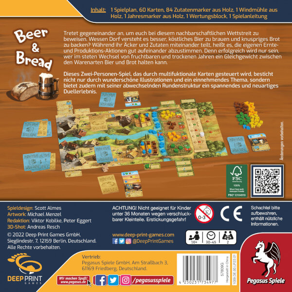 Beer & Bread Brettspiel Verpackung Rückseite Pegasus Spielgetuschel