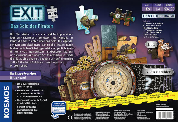 EXIT Das Spiel Puzzle Das Gold der Piraten Brettspiel Verpackung Rückseite Kosmos Spielgetuschel