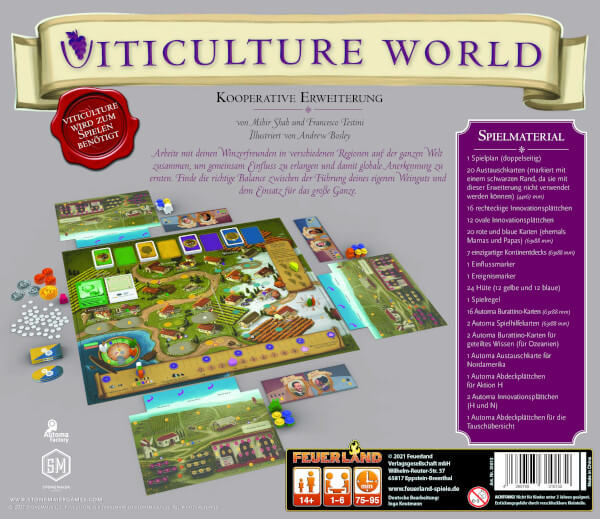 Viticulture World Brettspiel Erweiterung Verpackung Rückseite Feuerland Spielgetuschel