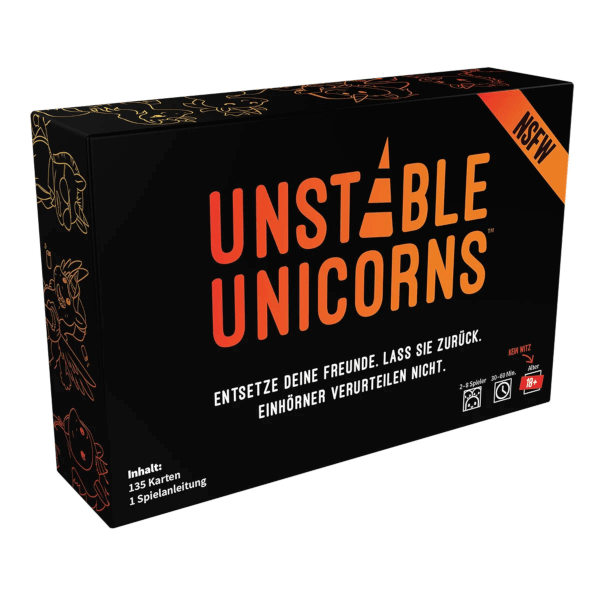 Unstable Unicorns NSFW Kartenspiel Verpackung Vorderseite Asmodee Spielgetuschel