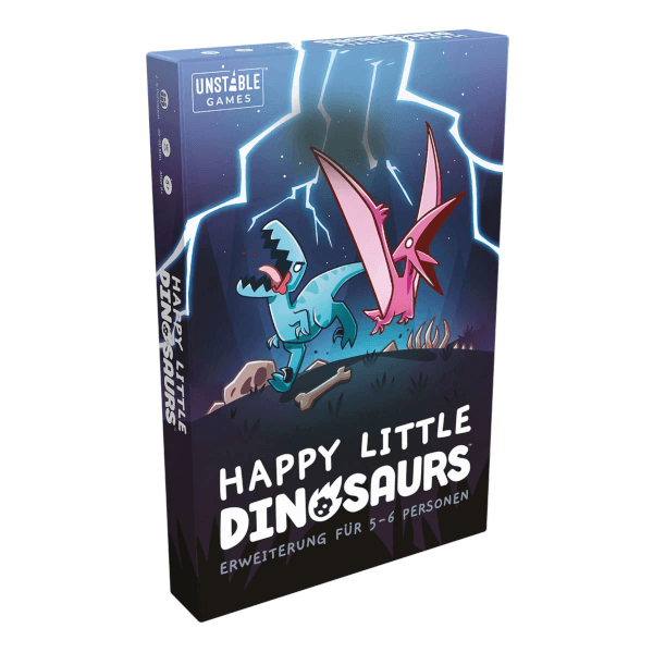 Happy Little Dinosaurs Kartenspiel Erweiterung für 5 bis 6 Personen Verpackung Vorderseite Asmodee Spielgetuschel