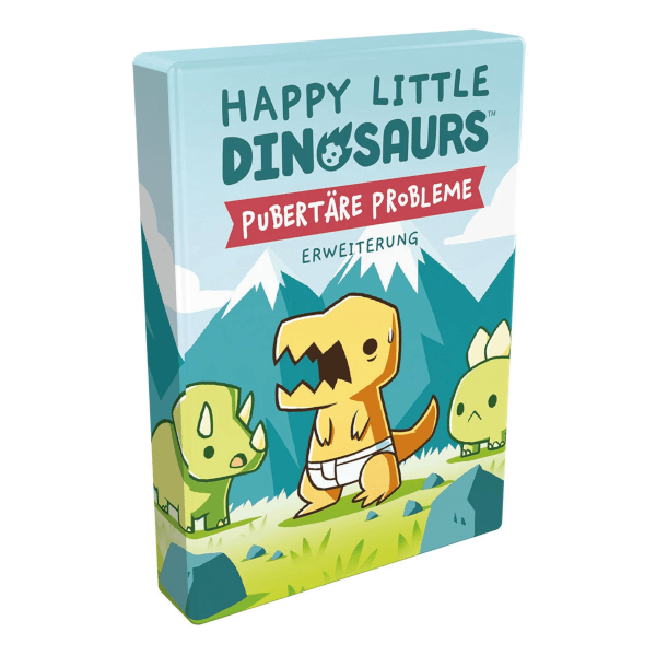 Happy Little Dinosaurs Kartenspiel Pubertäre Probleme Erweiterung Verpackung Vorderseite Asmodee Spielgetuschel