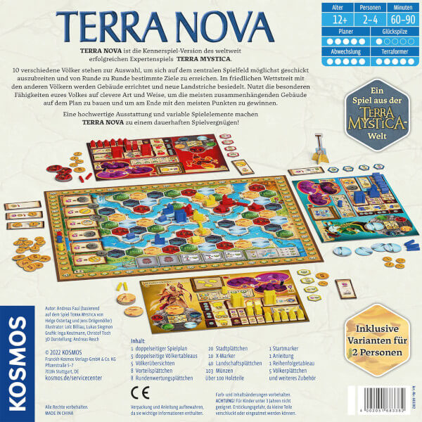 Terra Nova Brettspiel Verpackung Rückseite Kosmos Spielgetuschel
