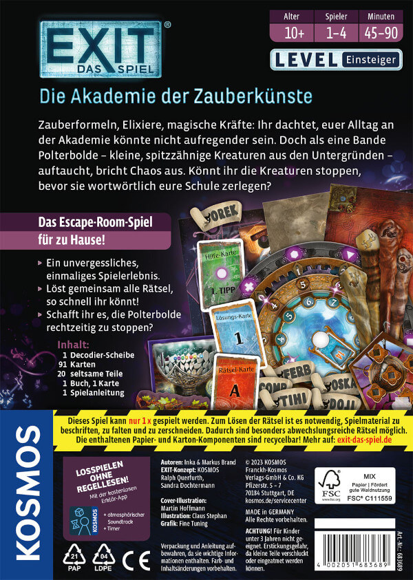 EXIT Das Spiel Die Akademie der Zauberkünste Verpackung Rückseite Kosmos Spielgetuschel