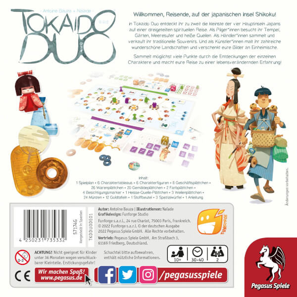 Tokaido Duo Brettspiel Verpackung Rückseite Pegasus Spielgetuschel