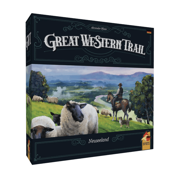 Great Western Trail Neuseeland Brettspiel Verpackung Vorderseite Asmodee Spielgetuschel