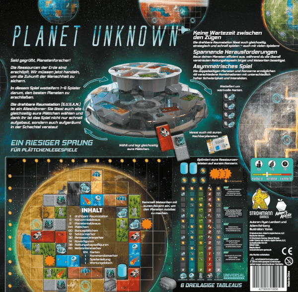 Planet Unknown Brettspiel Verpackung Rückseite Strohmann Games Spielgetuschel