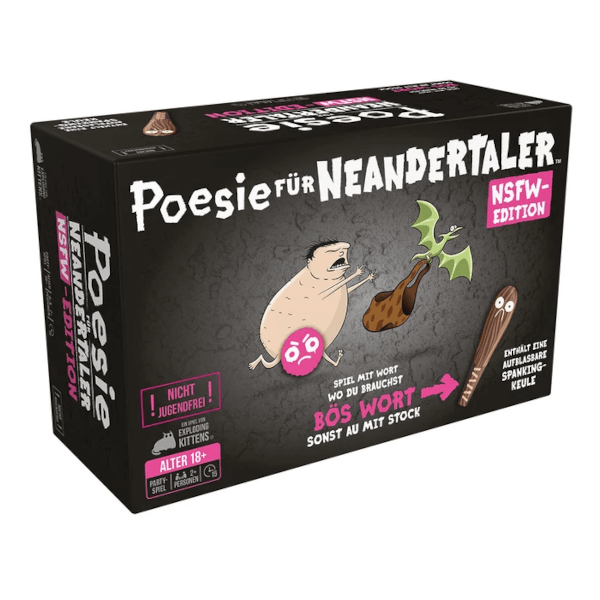 Poesie für Neandertaler NSFW-Edition Partyspiel Verpackung Vorderseite Asmodee Spielgetuschel