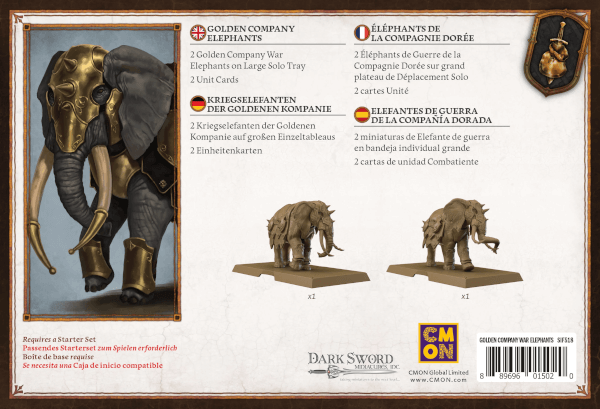 A Song of Ice & Fire Tabletop Golden Company War Elephants (Kriegselefanten der Goldenen Kompanie) Erweiterung Verpackung Rückseite Asmodee Spielgetuschel