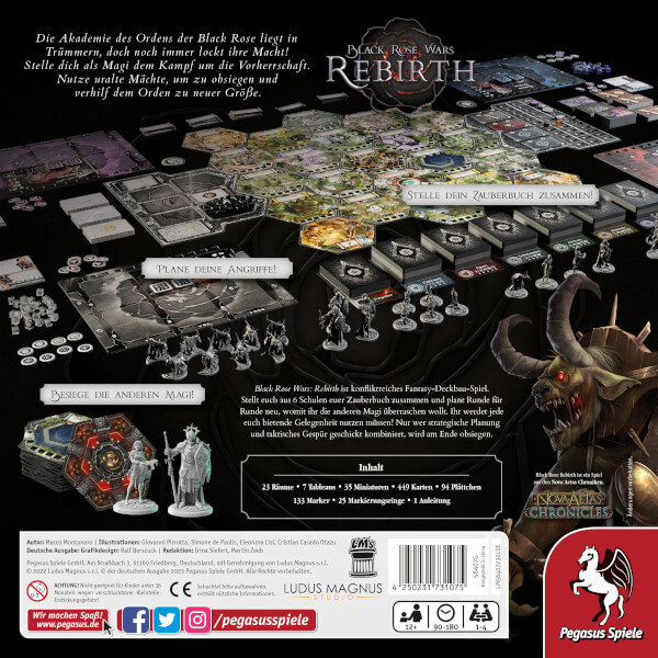 Black Rose Wars Rebirth Brettspiel Verpackung Rückseite Pegasus Spielgetuschel