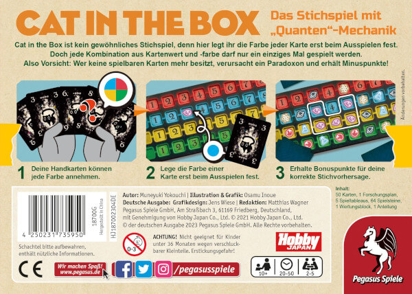 Cat in the Box Kartenspiel Verpackung Rückseite Pegasus Spielgetuschel