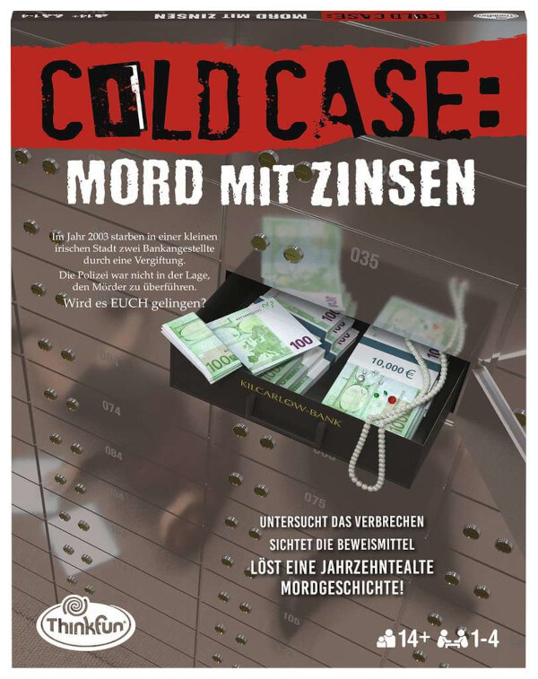 ColdCase Detektivspiel Mord mit Zinsen Verpackung Vorderseite Thinkfun Spielgetuschel