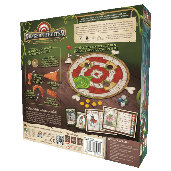 Dungeon Fighter Das Labyrinth der launischen Lüfte Brettspiel Verpackung Rückseite Heidelbär Spielgetuschel