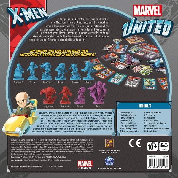 Marvel United X-Men Brettspiel Verpackung Rückseite Asmodee Spielgetuschel