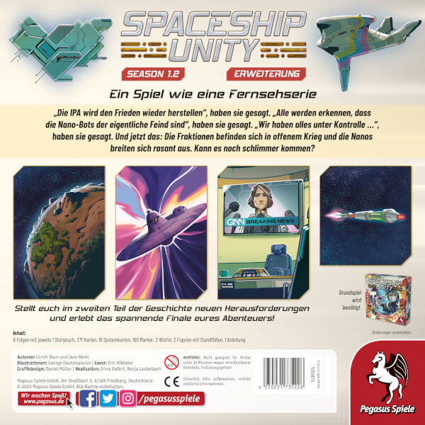 Spaceship Unity Brettspiel Season 1.2 Erweiterung Verpackung Rückseite Pegasus Spielgetuschel