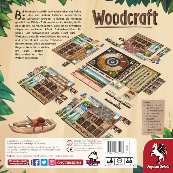 Woodcraft Brettspiel Verpackung Rückseite Pegasus Spielgetuschel