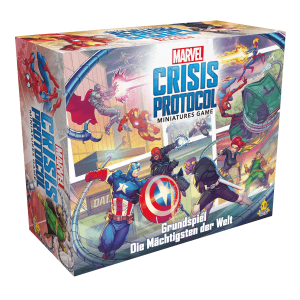 Marvel Crisis Protocol Grundspiel Tabletop Die Mächtigsten der Welt Verpackung Vorderseite Asmodee Spielgetuschel