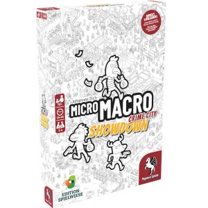 MicroMacro Crime City 4 Detektivspiel Showdown Verpackung Vorderseite Pegasus Spielgetuschel