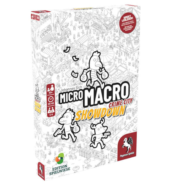 MicroMacro Crime City 4 Detektivspiel Showdown Verpackung Vorderseite Pegasus Spielgetuschel