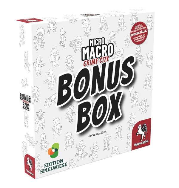 MicroMacro Crime City Detektivspiel Bonus Box Verpackung Vorderseite Pegasus Spielgetuschel