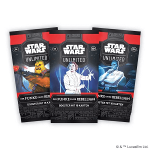 Star Wars Unlimited TCG Der Funke einer Rebellion Booster-Pack Verpackung Vorderseite Asmodee Spielgetuschel