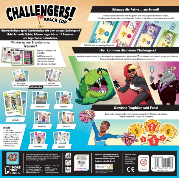Challengers! Beach Cup Kartenspiel Verpackung Rückseite Asmodee Spielgetuschel