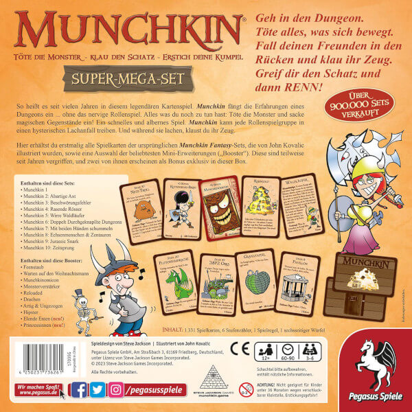 Munchkin Fantasy Super-Mega-Set Kartenspiel Verpackung Rückseite Pegasus Spielgetuschel