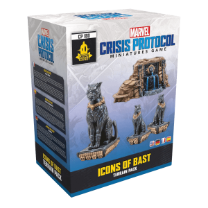 Marvel Crisis Protocol Tabletop Icons of Bast Terrain Pack (Geländeset “Ikonen von Bast”) Erweiterung Verpackung Vorderseite Asmodee Spielgetuschel